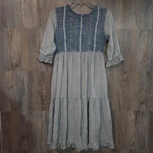 Young Threads Ren Faire Tiered Midi Dress *Fits Small* Embroidered Mineral Wash